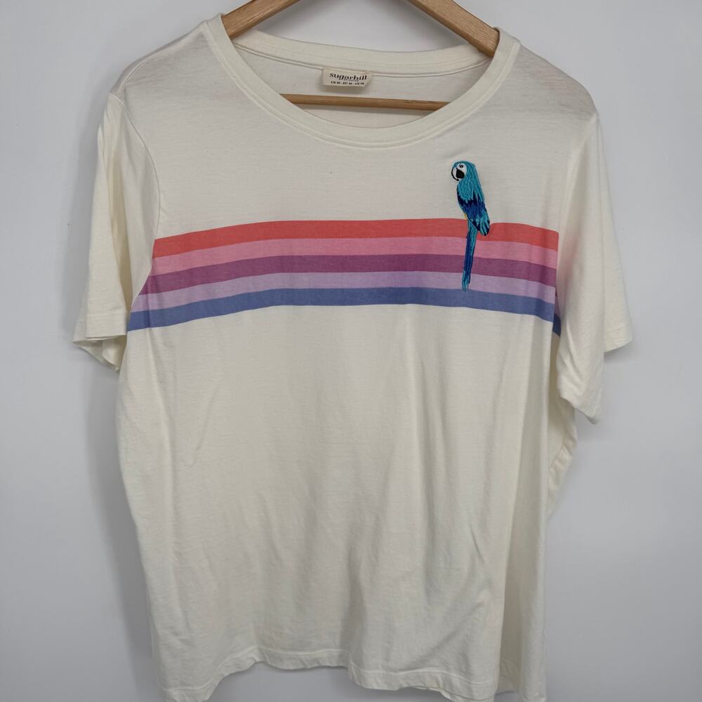 Sugarhill Maggie Top Women’s 16 Parrot Striped Whimsical Vacation Cruise Beach